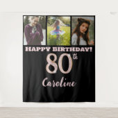 80ste verparty, roze gouden glitter & 3 foto's wandkleed (Voorkant)