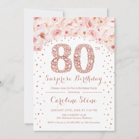 80ste Verrassingsverjaardagsfeestje - Wit Rose Gol Kaart (Voorkant)