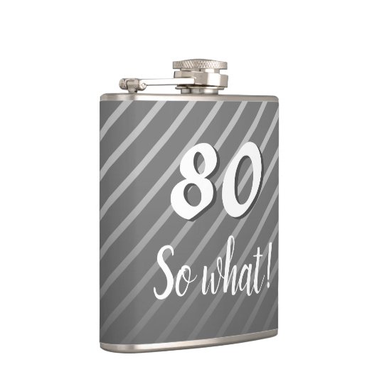 80ste, wat Elegant Grey Stripe 80ste verjaardag Heupfles (Rechts)