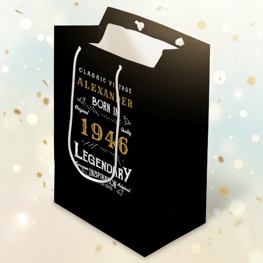 80th Birthday 1946 Add Name Legend Black Gold Medium Cadeauzakje