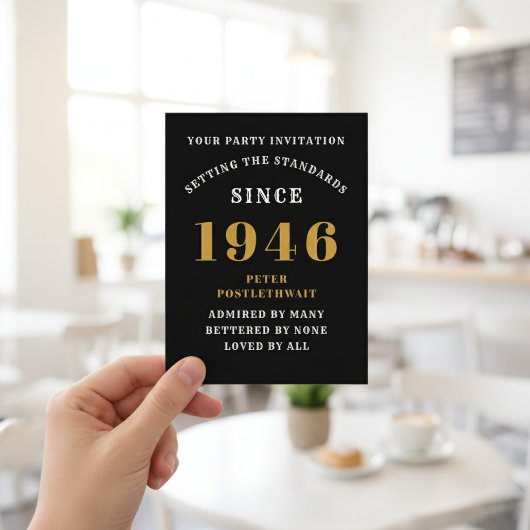 80th Birthday 1946 Black Gold Invitation Briefkaart
