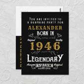 80th Birthday 1946 Black Gold Legend Invitation Briefkaart