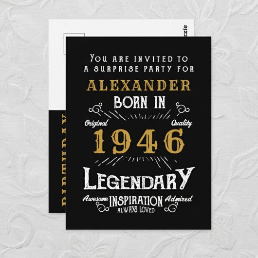 80th Birthday 1946 Black Gold Legend Invitation Briefkaart