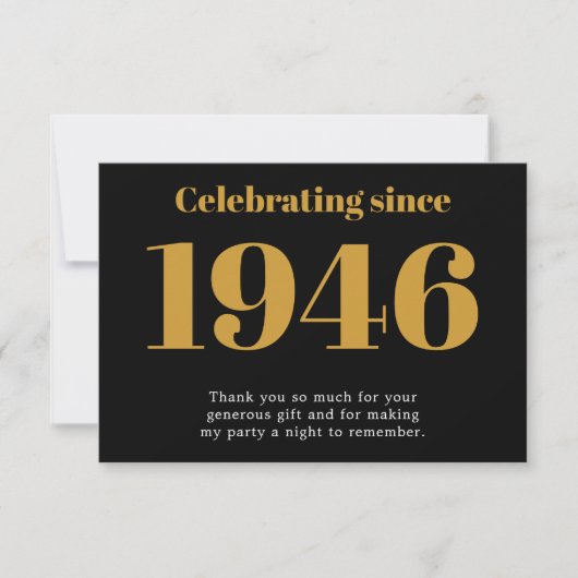80th Birthday 1946 Retro Black And Gold Bedankkaart (Voorkant)