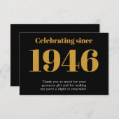 80th Birthday 1946 Retro Black And Gold Bedankkaart (Voorkant / Achterkant)