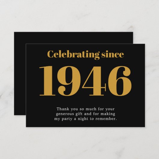 80th Birthday 1946 Retro Black And Gold Bedankkaart (Voorkant / Achterkant)