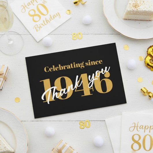 80th Birthday 1946 Retro Black And Gold Bedankkaart