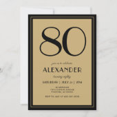 80th Birthday Adult Black and Gold Modern Minimal  Kaart (Voorkant)