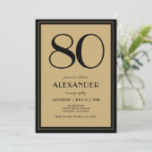 80th Birthday Adult Black and Gold Modern Minimal  Kaart (Staand voorkant)