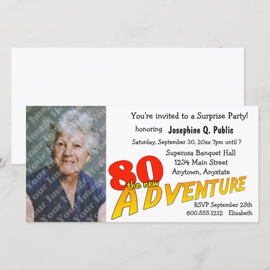 80th Birthday Adventure Party Photo Invitation (Voorkant / Achterkant)