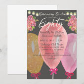 80th Birthday Balloons Flowers and Lights Invite Kaart (Voorkant / Achterkant)