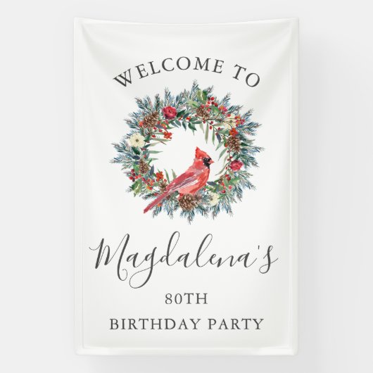 80th Birthday Banner Red Cardinal Custom Welcome (Verticaal)