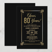 80th Birthday Black and Gold Party Invitation Kaart (Voorkant / Achterkant)