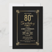 80th Birthday Black and Gold Party Invitation Kaart (Voorkant)