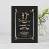 80th Birthday Black and Gold Party Invitation Kaart (Staand voorkant)