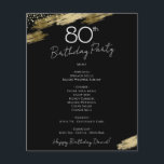80th Birthday Black and Gold Party Menu Flyer<br><div class="desc">Menu. De doopvonthoogtepunten van het manuscript met gemakkelijk om de doopvont van de serif naam te lezen. Maak uw eigen menu,  gebruik uw eigen tekst aan creëer een elegant maar goedkoop en betaalbaar gebeurtenismenu. Eenvoudig aan te passen. Aangepaste vellen voor menupapier. Aangepast menu voor Black and Gold Elegant Birthday-party</div>