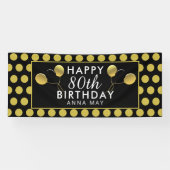 80th Birthday Black en Gold Polka Dots Name Spandoek (Horizontaal)