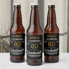 80th Birthday Black Gold Legendary Funny Bier Etiket