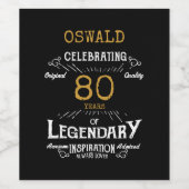 80th Birthday Black Gold Legendary Funny Wine La Wijn Etiket (Enkel label)