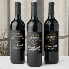 80th Birthday Black Gold Legendary Funny Wine La Wijn Etiket