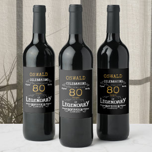 80th Birthday Black Gold Legendary Funny Wine La Wijn Etiket