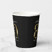 80th Birthday Black Gold Typografie Elegant Papieren Bekers (Rechts)