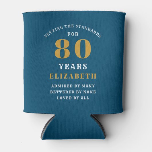 80th Birthday Blue and Gold Voeg Jouw namen toe Blikjeskoeler (Voorkant)