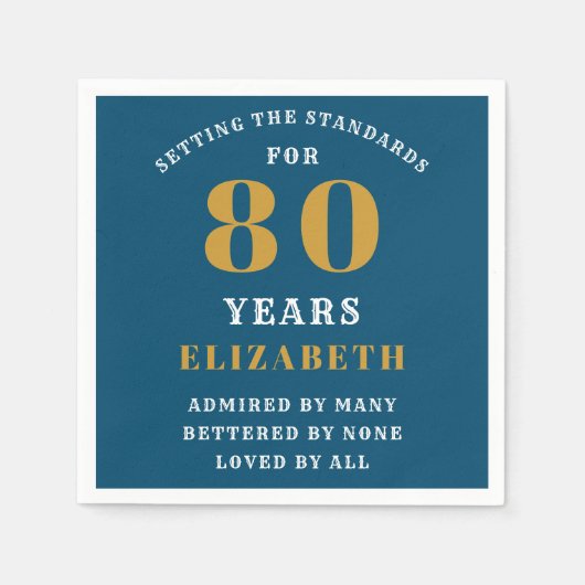 80th Birthday Blue and Gold Voeg Jouw namen toe Servet (Voorkant)