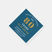 80th Birthday Blue and Gold Voeg Jouw namen toe Servet (Hoek)