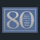 80th Birthday Blue en Silver Glitter Kaart<br><div class="desc">80e uitnodiging van de verjaardag. Blauwe en Zilveren Glitter Birthday Party nodigt uit met blauwe achtergrond. Verrassende verjaardag. Volwassen verjaardag. Mannen of Vrouwen Bday Bash Party. Voor verdere aanpassing,  te klikken gelieve de knoop "van de Aanpassing het"en ons ontwerphulpmiddel te gebruiken om deze sjabloon te wijzigen.</div>