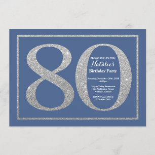 80th Birthday Blue en Silver Glitter Kaart