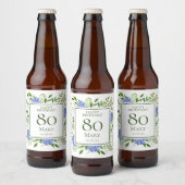80th Birthday Blue Hydrangeas Bier Etiket (Flessen)
