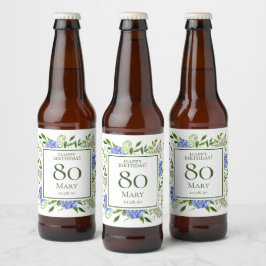 80th Birthday Blue Hydrangeas Bier Etiket