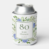 80th Birthday Blue Hydrangeas Blikjeskoeler (Blikje Voorkant)