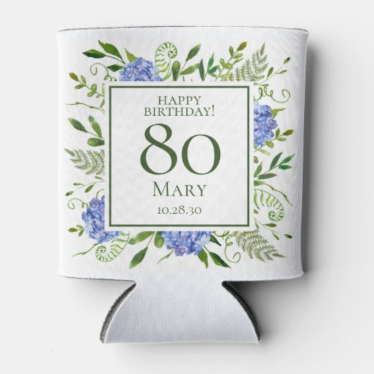 80th Birthday Blue Hydrangeas Blikjeskoeler (Voorkant)