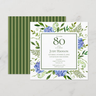 80th Birthday Blue Hydrangeas Kaart