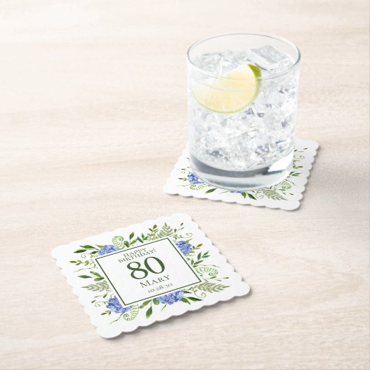 80th Birthday Blue Hydrangeas Kartonnen Onderzetters (Insitu)