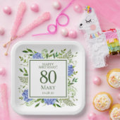 80th Birthday Blue Hydrangeas Papieren Bordje (Feest)