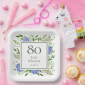 80th Birthday Blue Hydrangeas Papieren Bordje (Feest)