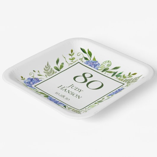 80th Birthday Blue Hydrangeas Papieren Bordje (Gebogen)