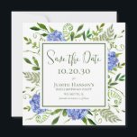 80th Birthday Blue Hydrangeas Save The Date<br><div class="desc">Deze prachtige blauwe hortensia's 80e verjaardagsfeest behalve de datumkaart is perfect om gasten te laten weten dat ze de datum van de verjaardag van uw of uw geliefde moeten reserveren. Met zijn waterverf veelkleurige blauwe hortensia's, kruidig natuurlijk groen en coördinerende blauw gestreepte rug is het ideaal voor het vieren van...</div>