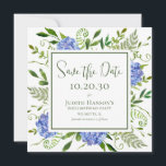 80th Birthday Blue Hydrangeas Save The Date<br><div class="desc">Deze prachtige blauwe hortensia's 80e verjaardagsfeest behalve de datumkaart is perfect om gasten te laten weten dat ze de datum van de verjaardag van uw of uw geliefde moeten reserveren. Met zijn waterverf veelkleurige blauwe hortensia's, kruidig natuurlijk groen en coördinerende blauw gestreepte rug is het ideaal voor het vieren van...</div>