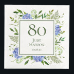 80th Birthday Blue Hydrangeas Servet<br><div class="desc">Deze 80ste verjaardag blauwe hortensia's party / brunch diner servetten zijn grillig en prachtig! Met hun waterverf meerkleurige blauwe hortensia's, wispy natuurlijk groen zijn ze perfect voor het vieren van je vrouw, moeder, zus, tante, vriend, grootmoeder, overgrootmoeder. Door deze sjabloon te selecteren en uw gegevens in te typen, ziet u...</div>