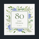 80th Birthday Blue Hydrangeas Servet<br><div class="desc">Deze 80ste verjaardag blauwe hortensia's party / brunch luncheon servetten zijn grillig en verbluffend! Met hun waterverf meerkleurige blauwe hortensia's, wispy natuurlijk groen zijn ze perfect voor het vieren van je vrouw, moeder, zus, tante, vriend, grootmoeder, overgrootmoeder. Door deze sjabloon te selecteren en uw gegevens in te typen, ziet u...</div>