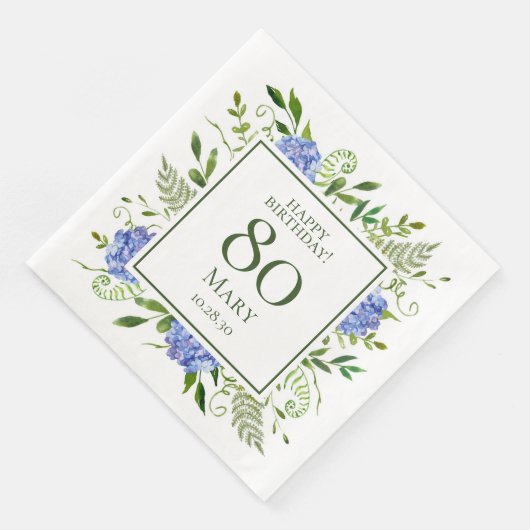 80th Birthday Blue Hydrangeas Servet (Hoek)