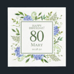 80th Birthday Blue Hydrangeas Servet<br><div class="desc">Deze 80ste verjaardag blauwe hortensia's party / brunch luncheon servetten zijn grillig en verbluffend! Met hun waterverf meerkleurige blauwe hortensia's, wispy natuurlijk groen zijn ze perfect voor het vieren van je vrouw, moeder, zus, tante, vriend, grootmoeder, overgrootmoeder. Door deze sjabloon te selecteren en uw gegevens in te typen, ziet u...</div>