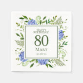 80th Birthday Blue Hydrangeas Servet (Voorkant)
