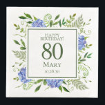 80th Birthday Blue Hydrangeas Servet<br><div class="desc">Deze 80ste verjaardag blauwe hortensia's party / brunch diner servetten zijn grillig en prachtig! Met hun waterverf meerkleurige blauwe hortensia's, wispy natuurlijk groen zijn ze perfect voor het vieren van je vrouw, moeder, zus, tante, vriend, grootmoeder, overgrootmoeder. Door deze sjabloon te selecteren en uw gegevens in te typen, ziet u...</div>