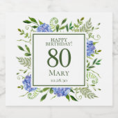 80th Birthday Blue Hydrangeas Sparkling Wijnetiket (Enkel label)