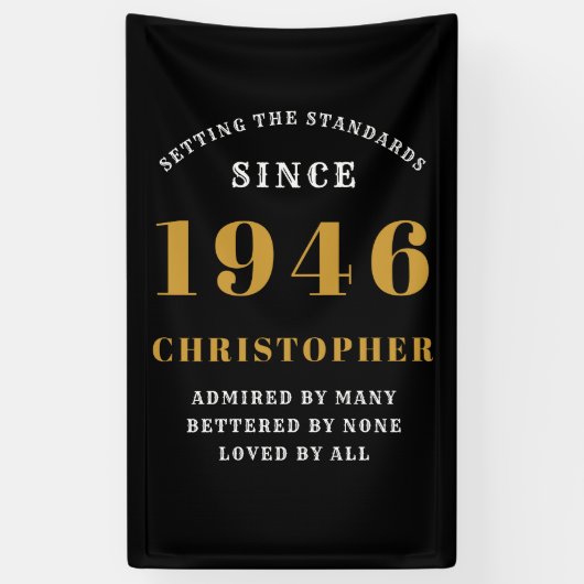 80th Birthday Born 1946 Add Name Black Gold Spandoek (Verticaal)